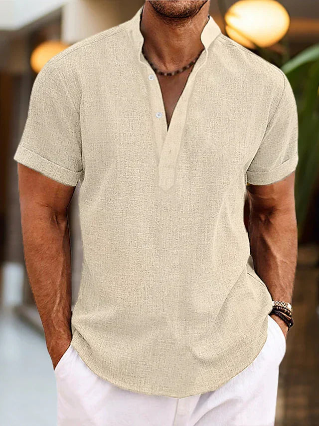 Herren Sommer Henley Kurzarm Shirt