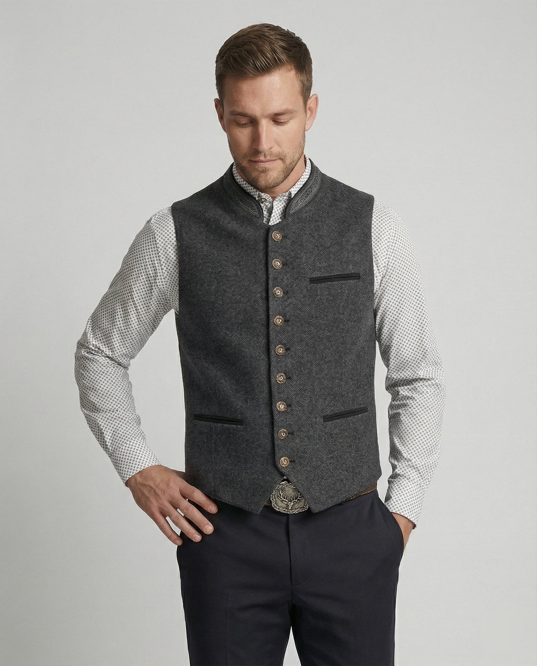 Elegante Herren Trachtenweste Grau Traditionell | Zeitlos