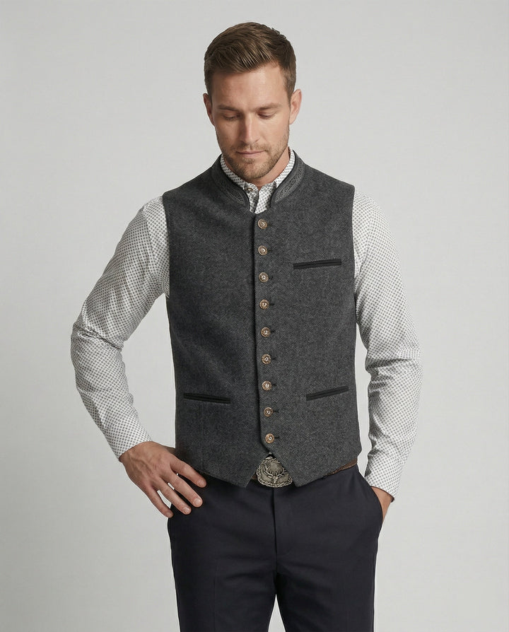 Elegante Herren Trachtenweste Grau Traditionell | Zeitlos