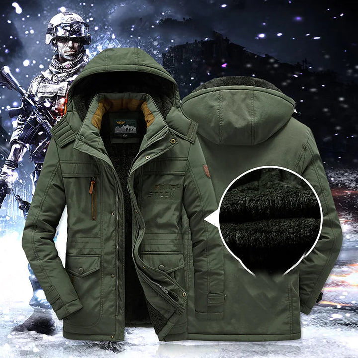 Herren-Parka mit Fleece-Innenfutter und Kapuze mit Kunstpelzbesatz