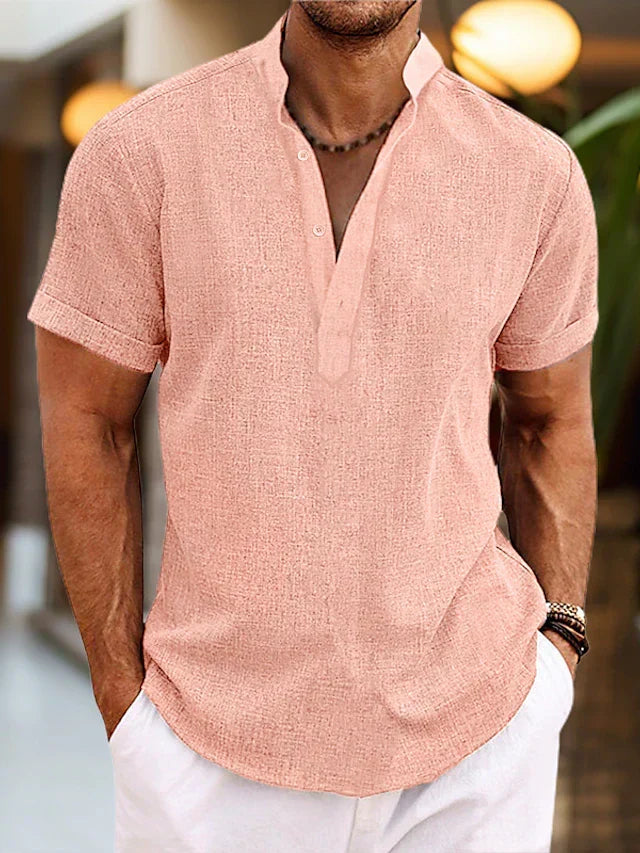 Herren Sommer Henley Kurzarm Shirt