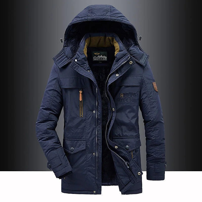 Herren-Parka mit Fleece-Innenfutter und Kapuze mit Kunstpelzbesatz