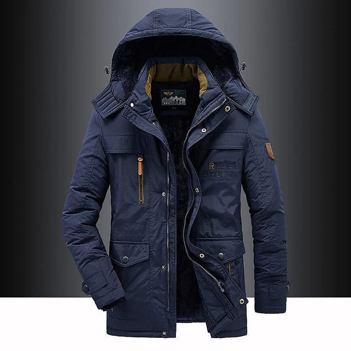 Herren-Parka mit Fleece-Innenfutter und Kapuze mit Kunstpelzbesatz