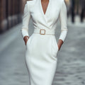 Damen Frühlings-Wickel-Midikleid mit Gürtel