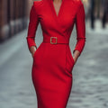 Damen Frühlings-Wickel-Midikleid mit Gürtel